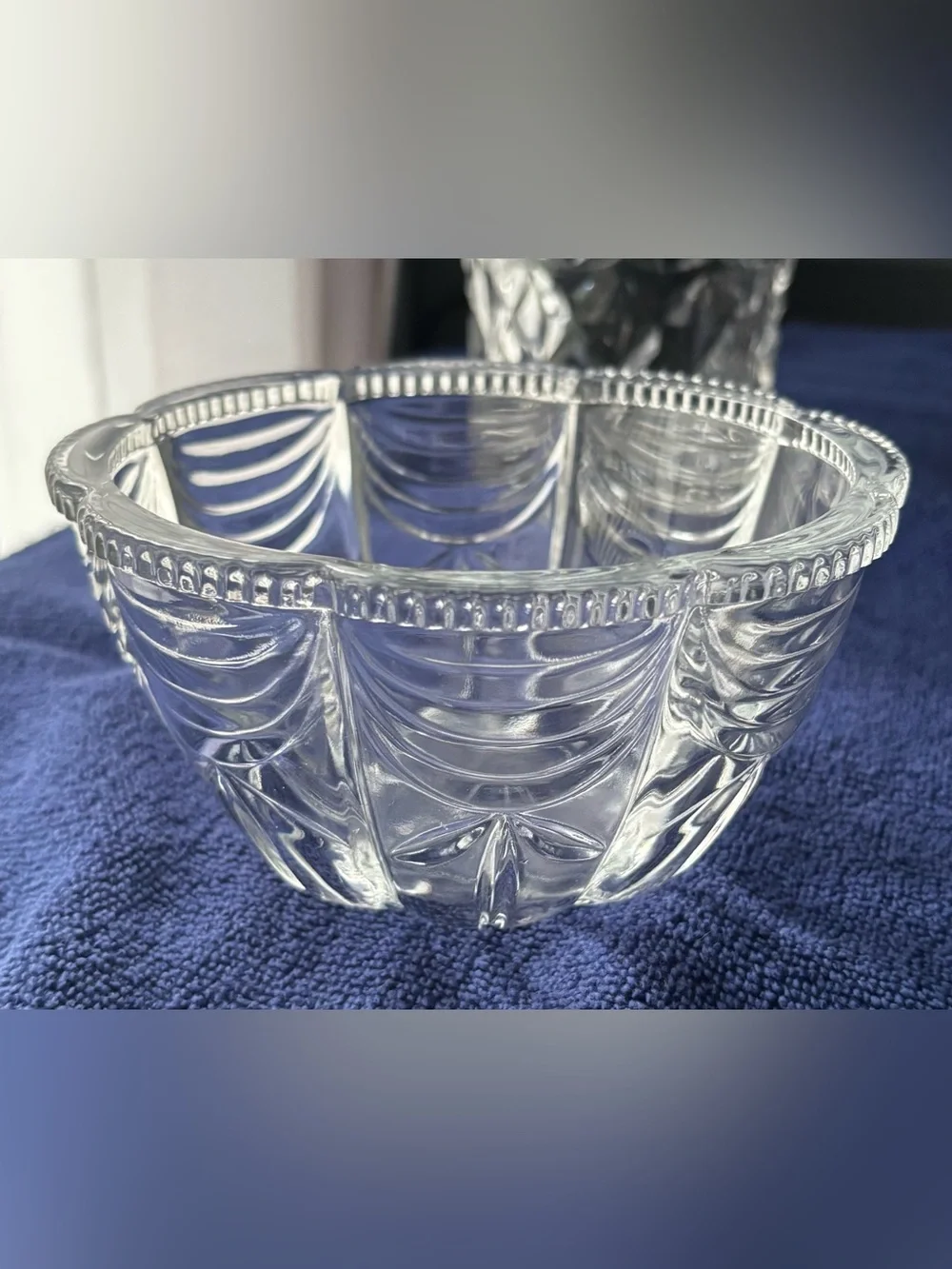 Vintage KIG Indonesia Clear Glass Scalloped Swag Bowl Candy Dish